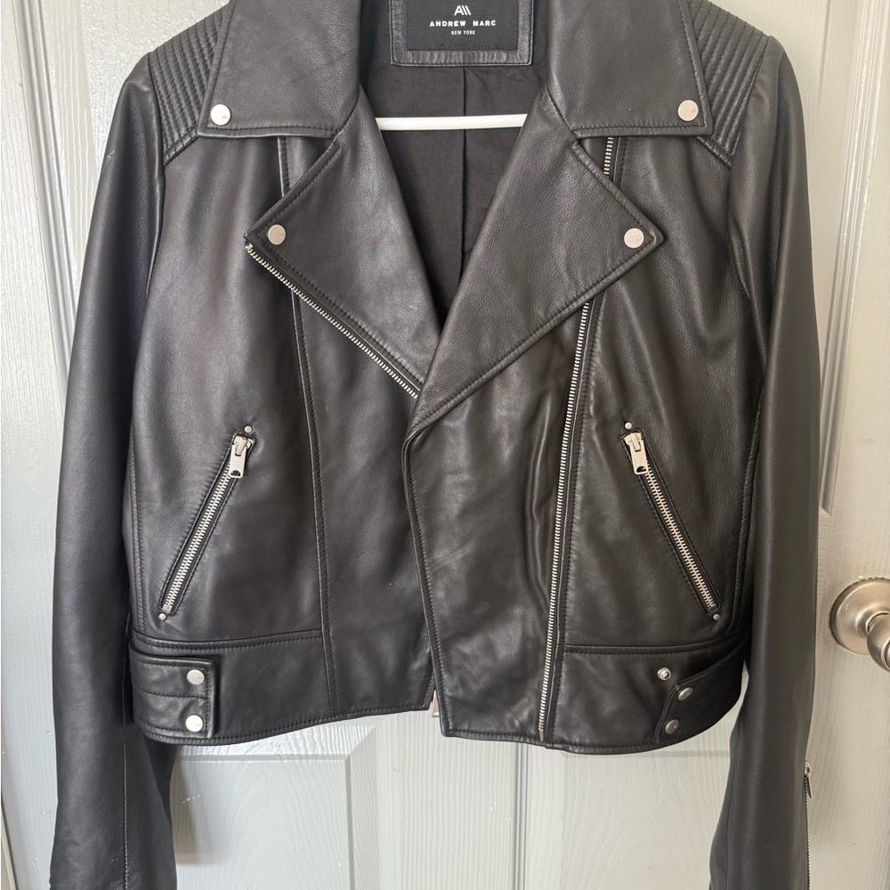 Andrew Marc Dark Leather Biker Jacket